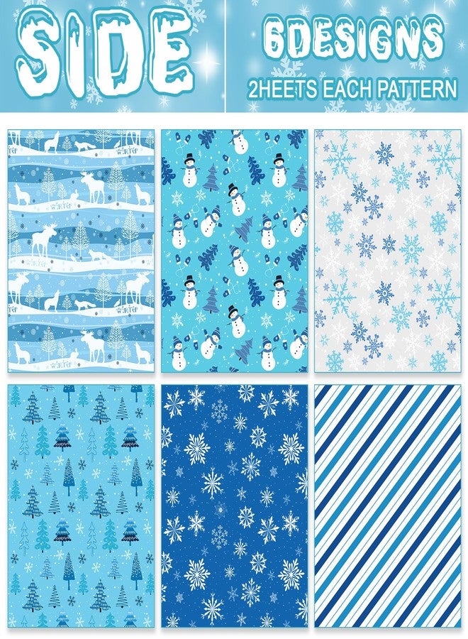 هواف ورق تغليف هدايا عيد الميلاد الشتوي من HOWAF، 12 ورقة، أزرق وأبيض، مزين بنقوش ندفات الثلج وشجرة عيد الميلاد، مثالي لتزيين الحفلات والأعمال اليدوية ومستلزمات عطلة عيد الميلاد، مقاس 19 × 27 بوصة. - Image 2